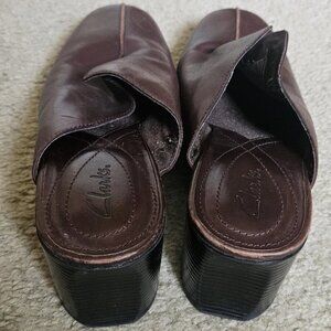 Clarks Hark Smu Brown Leather Slip On Comfort Shoes Clogs Mules Women 9